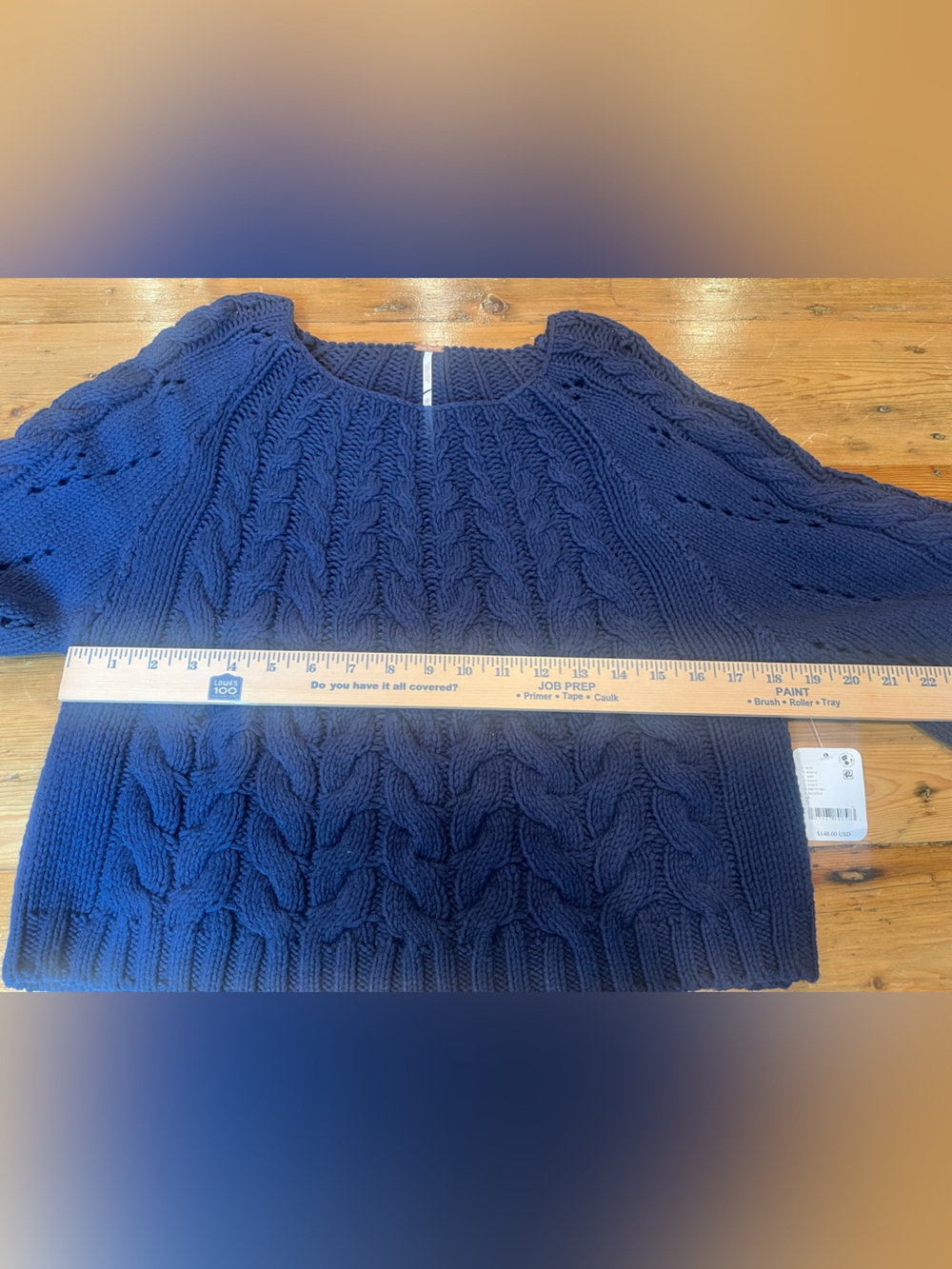 Free People Navy Pointelle and Cable Knit Sweater with Blouson Sleeves - Picture 11 of 13